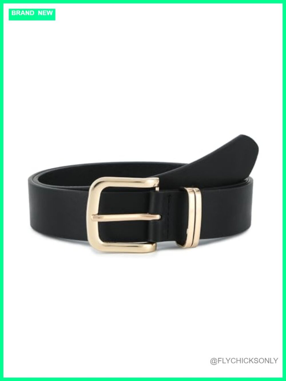 Women's Faux Leather Fashion Belt with Gold Buckle, Casual Waist Belt